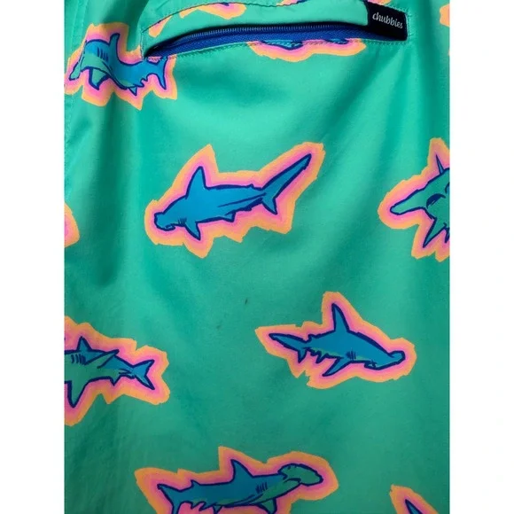 Chubbies XL Swim Trunks Shark Print Drawstring Elastic Waist Shorts See Pics - Picture 3 of 4